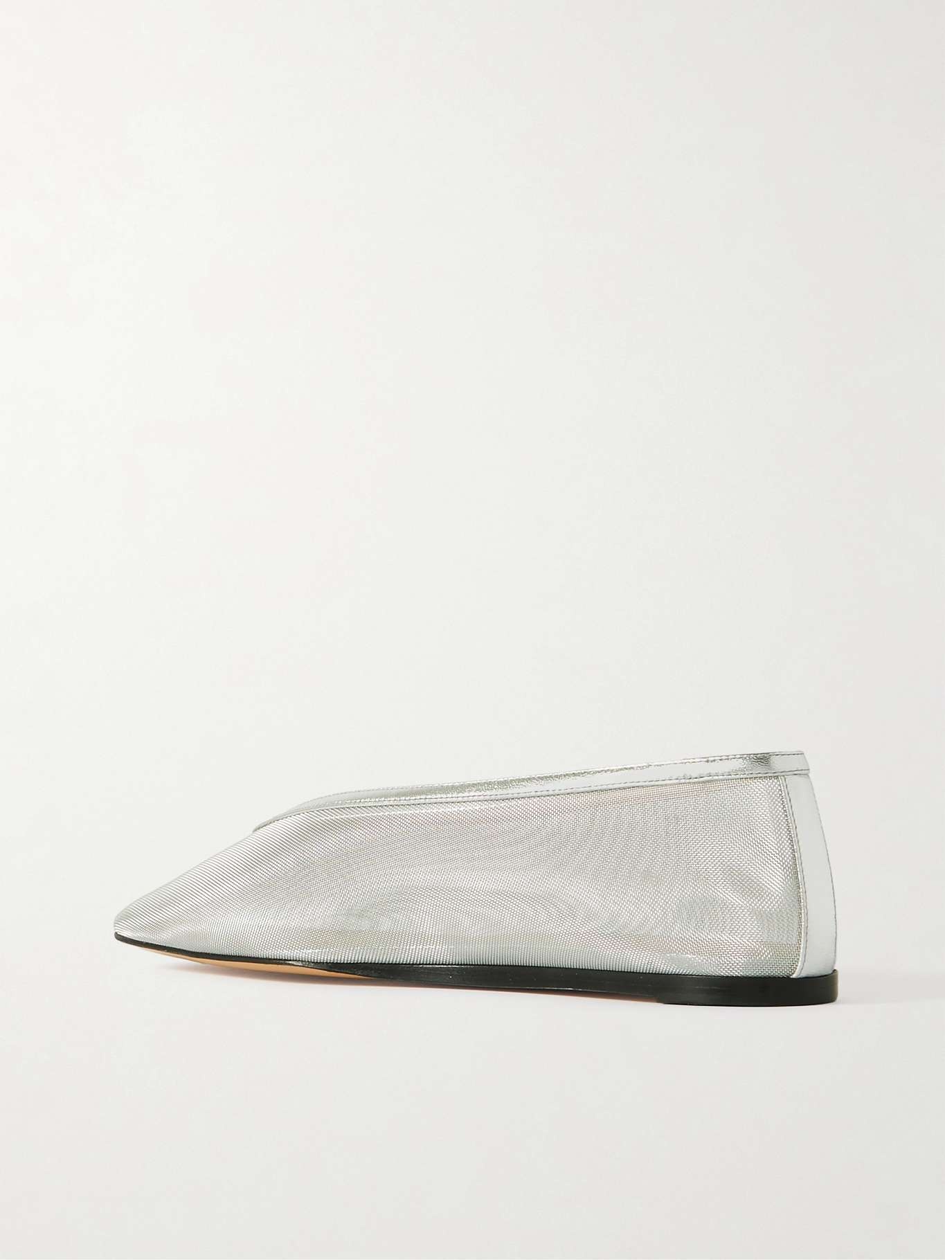 Luna metallic leather-trimmed mesh ballet flats Silver - 3