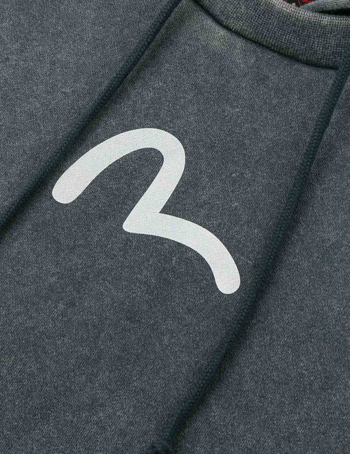 Washed Seagull and Logo Print Relax Fit Hoodie - 8
