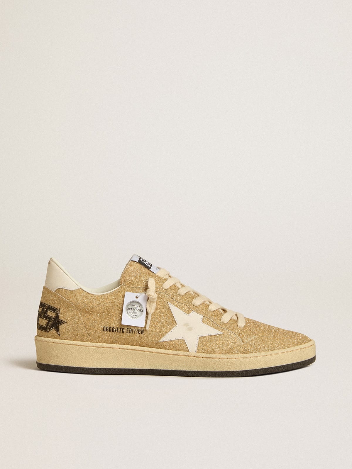 Ball Star in golden Swarovski crystals with milk-white leather star - 1