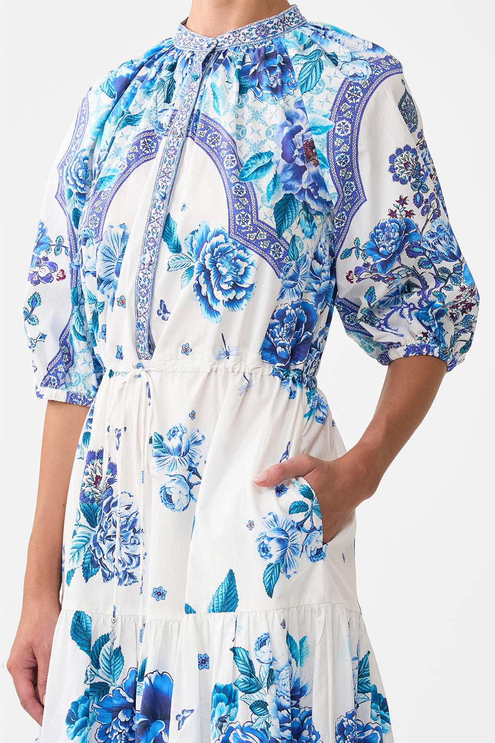 PUFF SLEEVE MIDI SHIRT DRESS - 5
