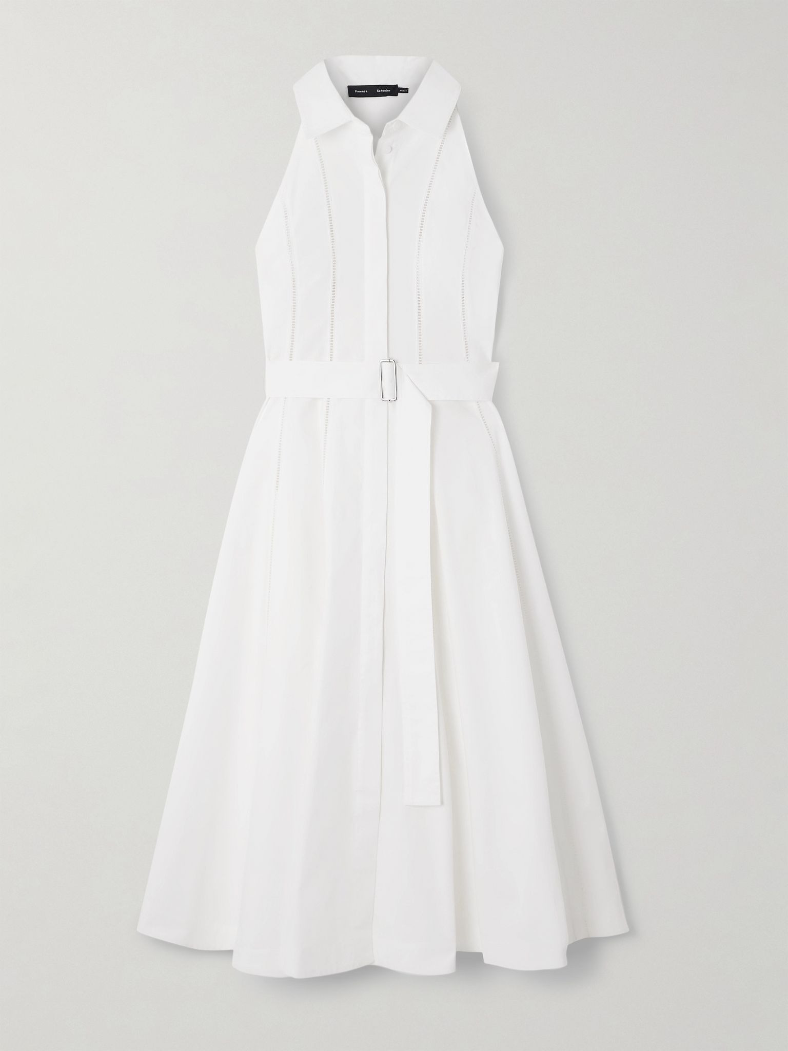 Dorothy crochet-trimmed cotton-blend poplin midi shirt dress White - 1