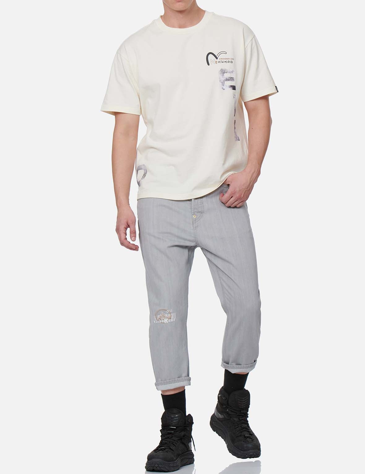 Logo Embroidery Drop-crotch Cropped-fit Denim Jeans #2027 - 4