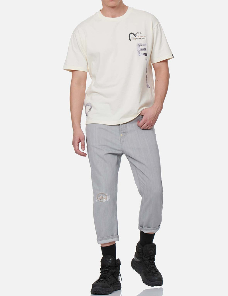 Logo Embroidery Drop-crotch Cropped-fit Denim Jeans #2027 4