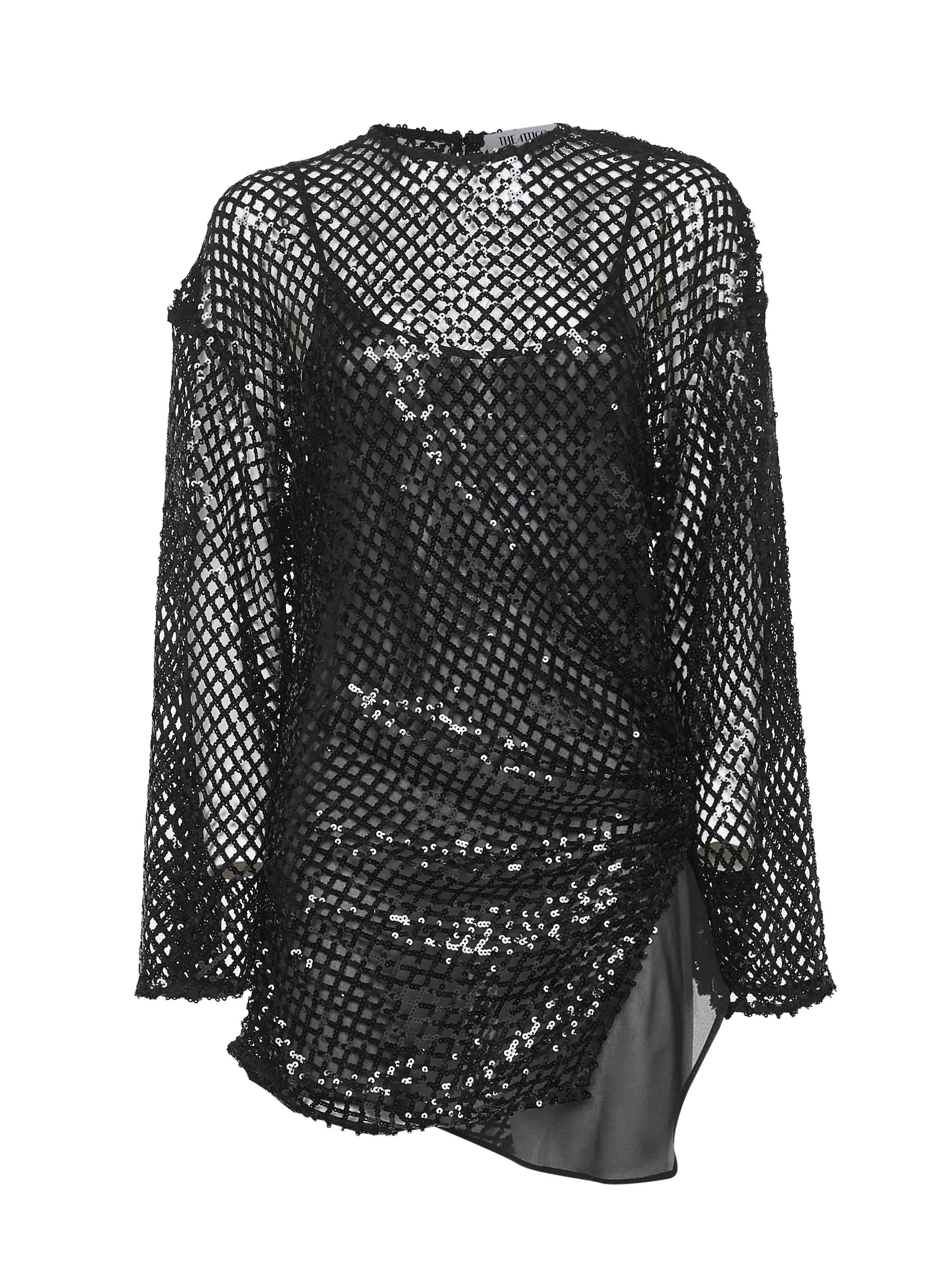 Black sequin net knit mini dress - 1