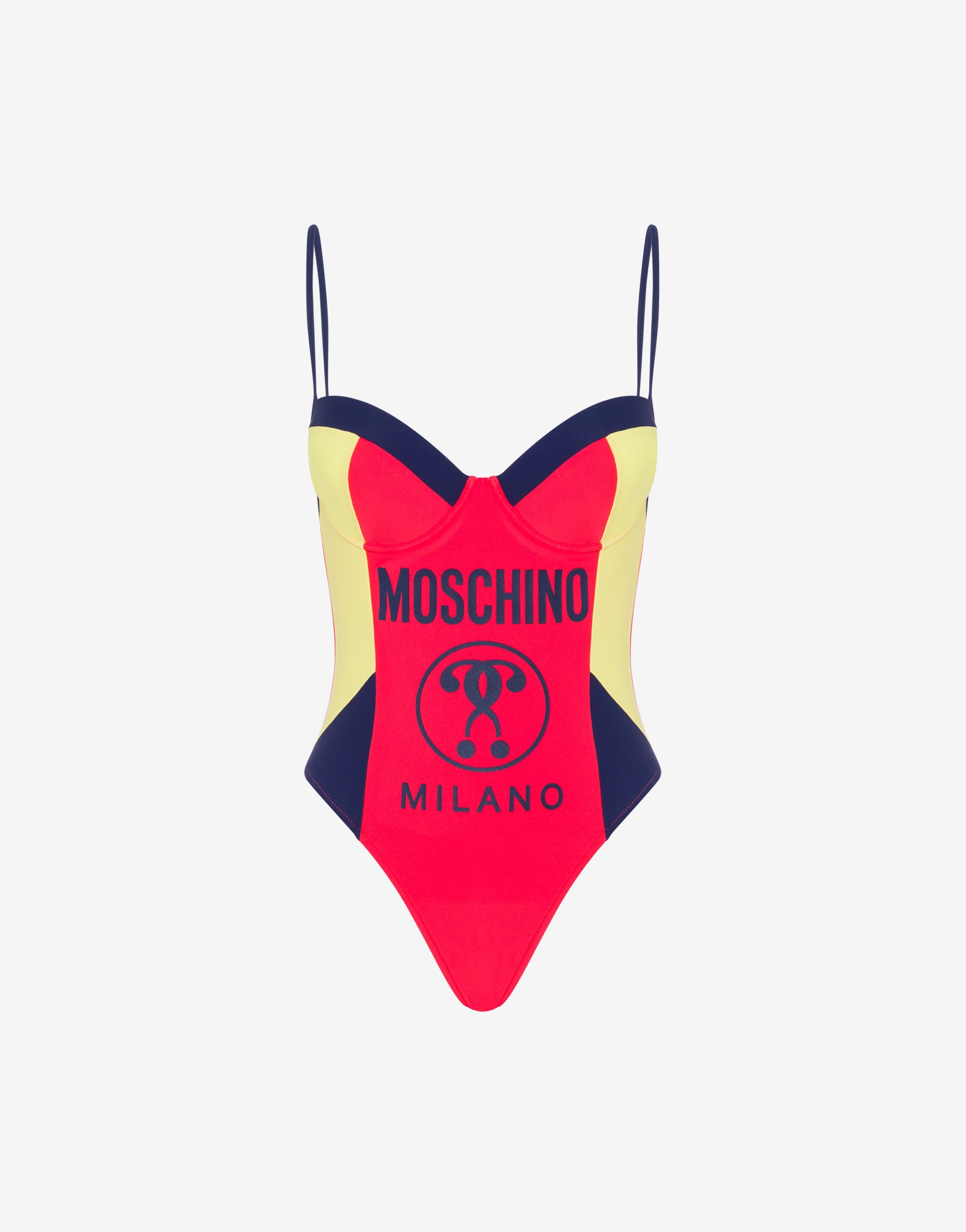 DOUBLE QUESTION MARK COLOUR BLOCK ONE-PIECE SWIMSUIT - 1