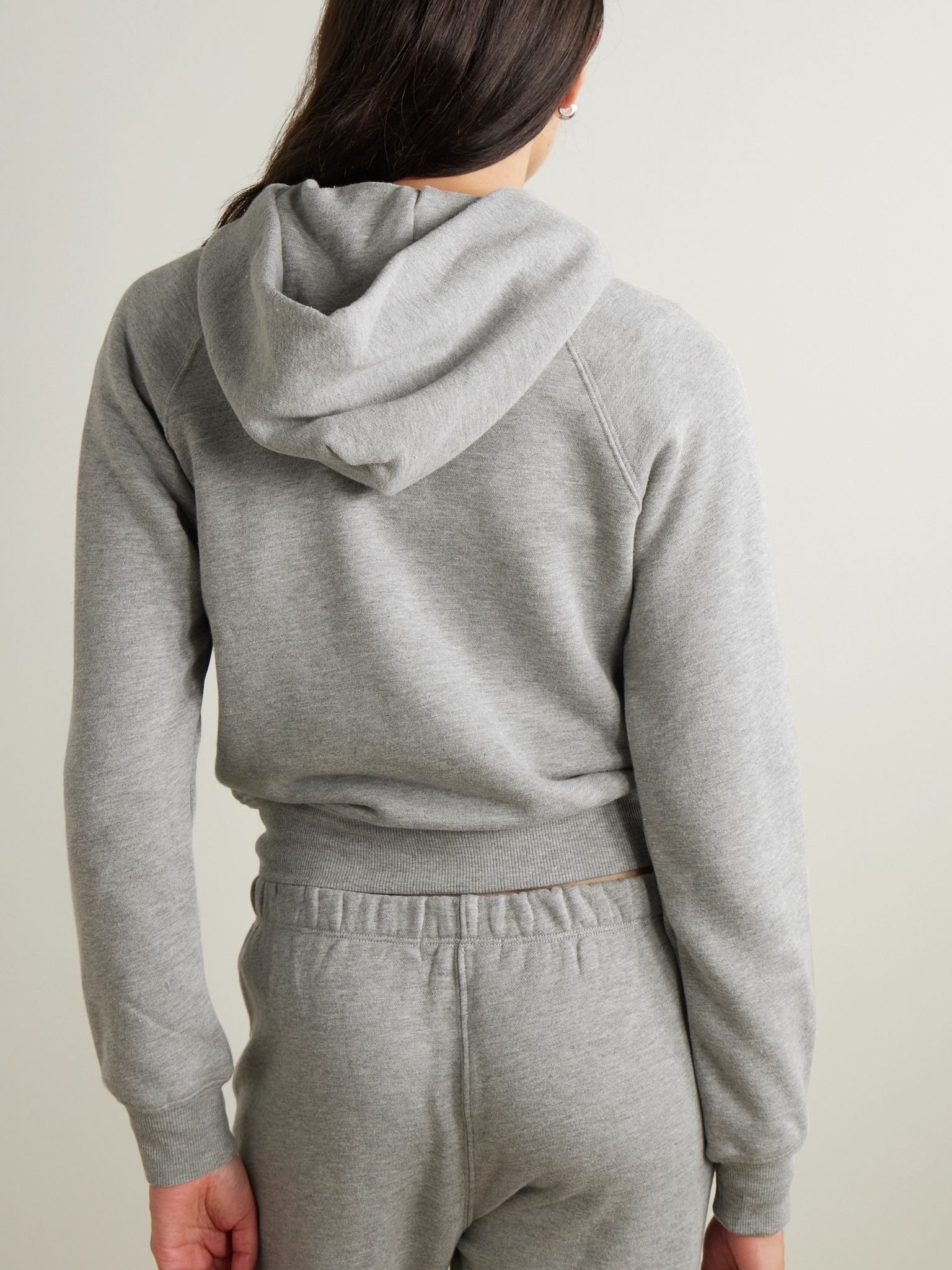 Embroidered cotton-blend hoodie Gray - 3