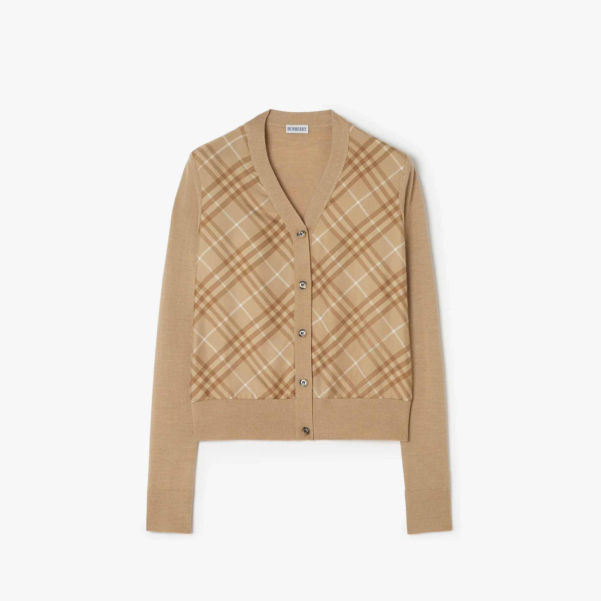 Check Panel Wool Silk Cardigan - 1