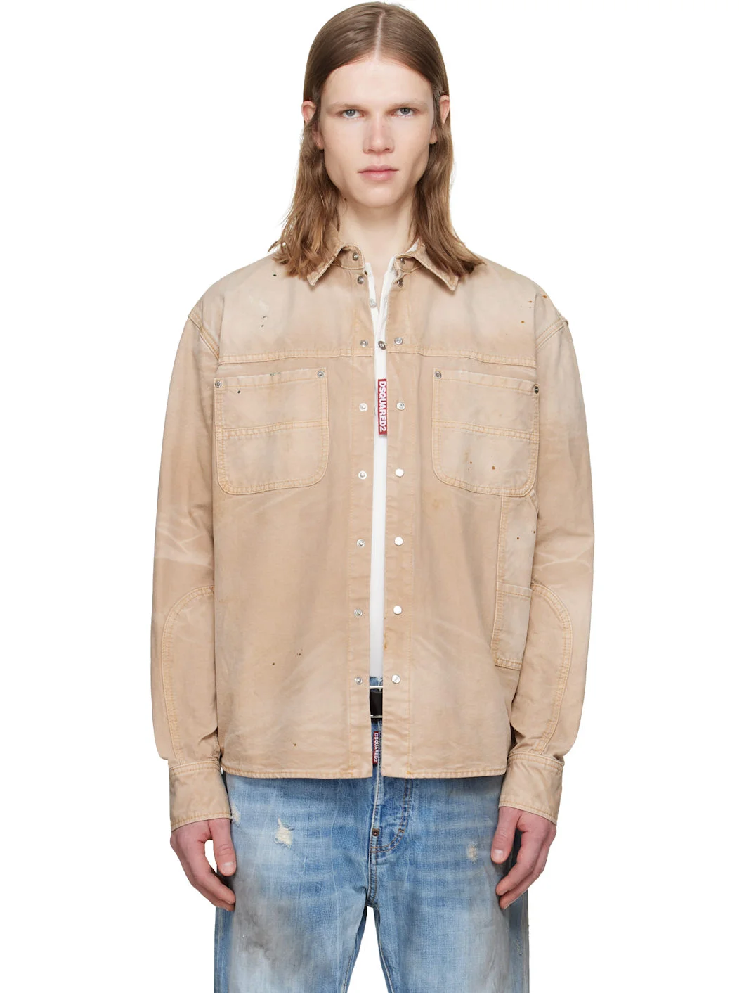 Beige Garment Dyed Carpenter Shirt - 1