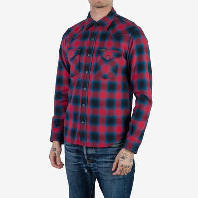 Iron Heart IHSH-373-RED Ultra Heavy Flannel Ombré Check Western Shirt - Red outlook