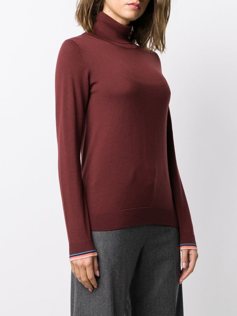 roll neck ribbed knit sweater - 3