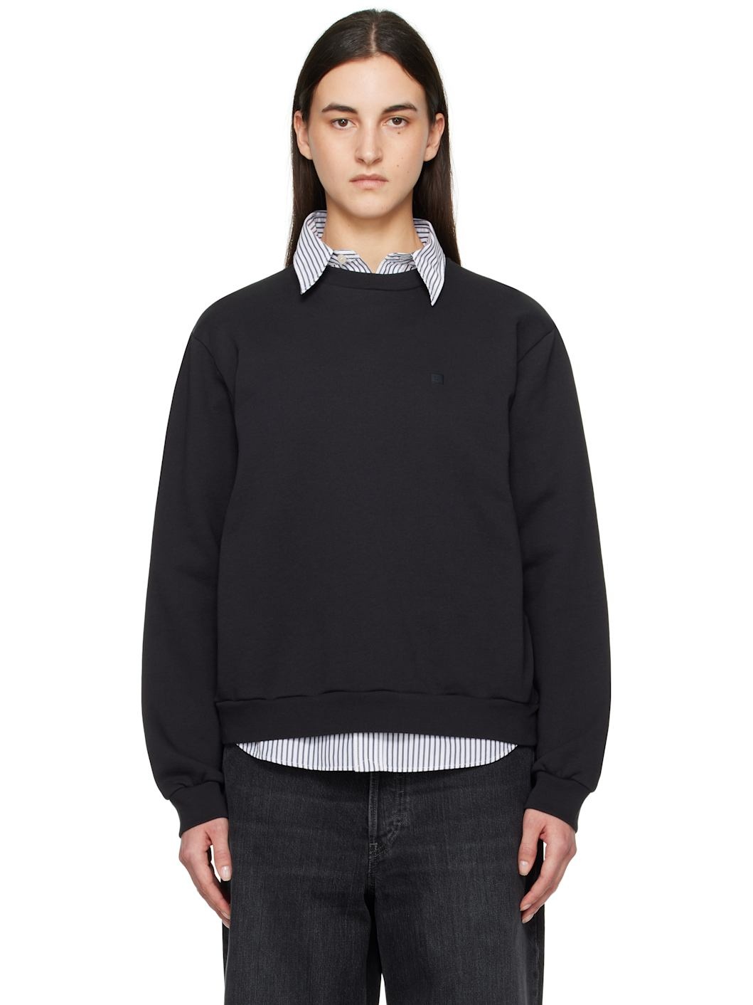 Black Crew Neck Fleece Sweatshirt - 1