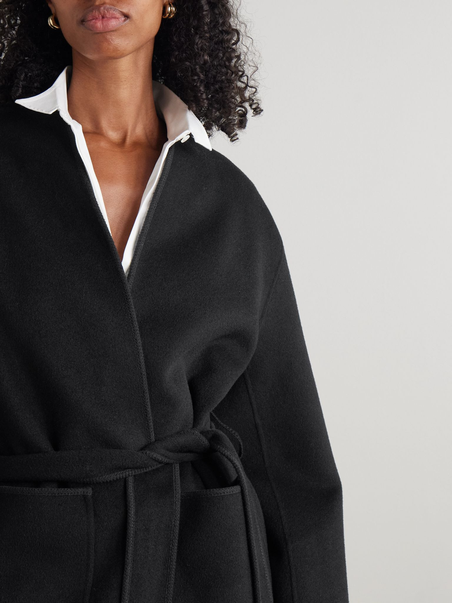 Belted wool coat Black - 6