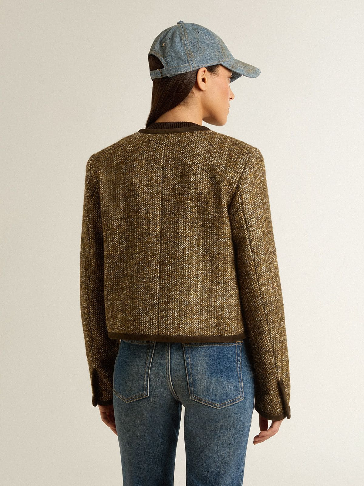 Women's Journey jacket in wool tweed with coffee-colored suede details - 4