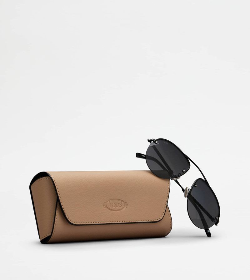 PILOT SUNGLASSES WITH TEMPLE IN LEATHER - BLACK 5