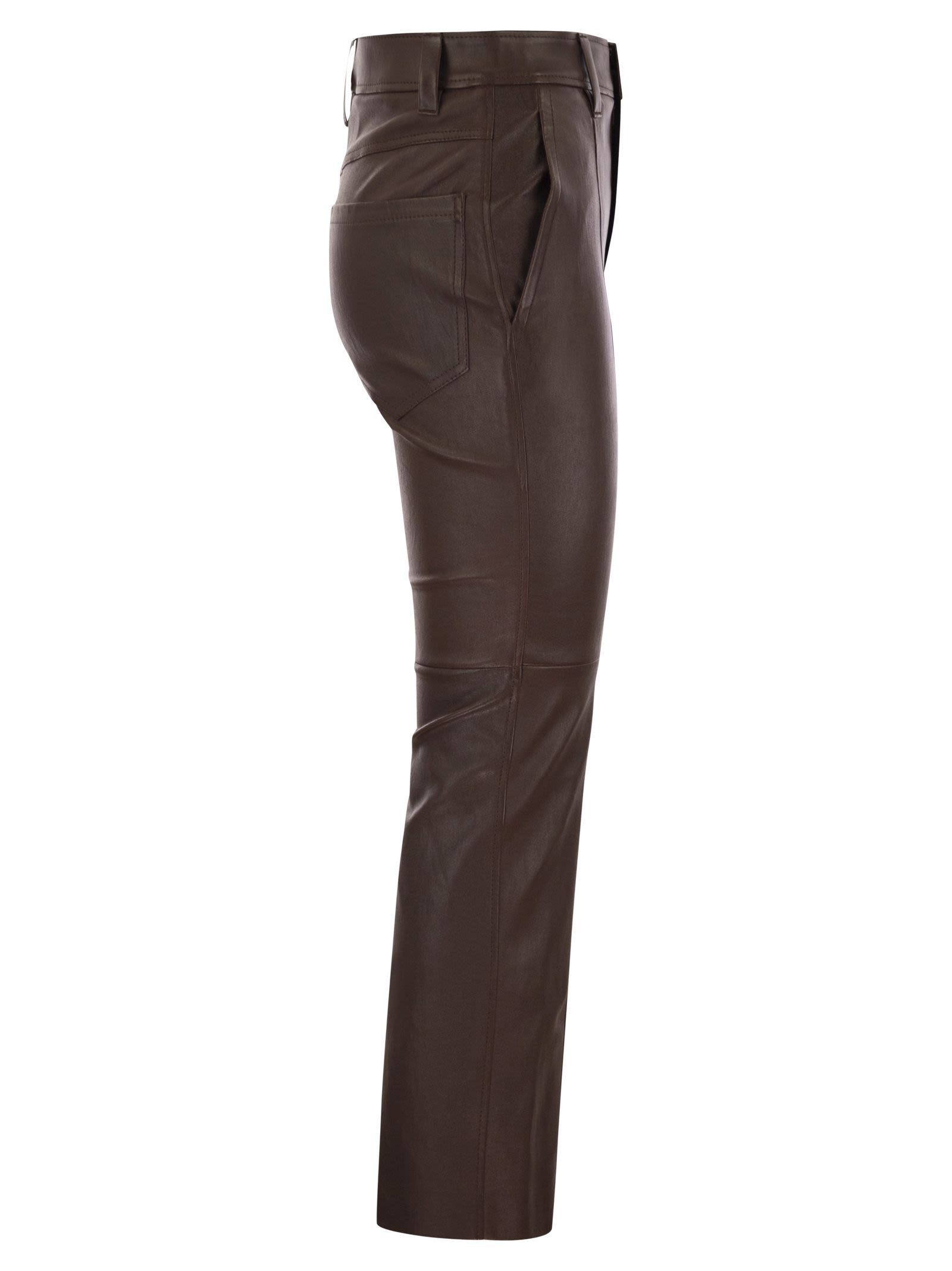Brunello Cucinelli Women Stretch Nappa Leather Square Cigarette Trousers With Jewellery - 3