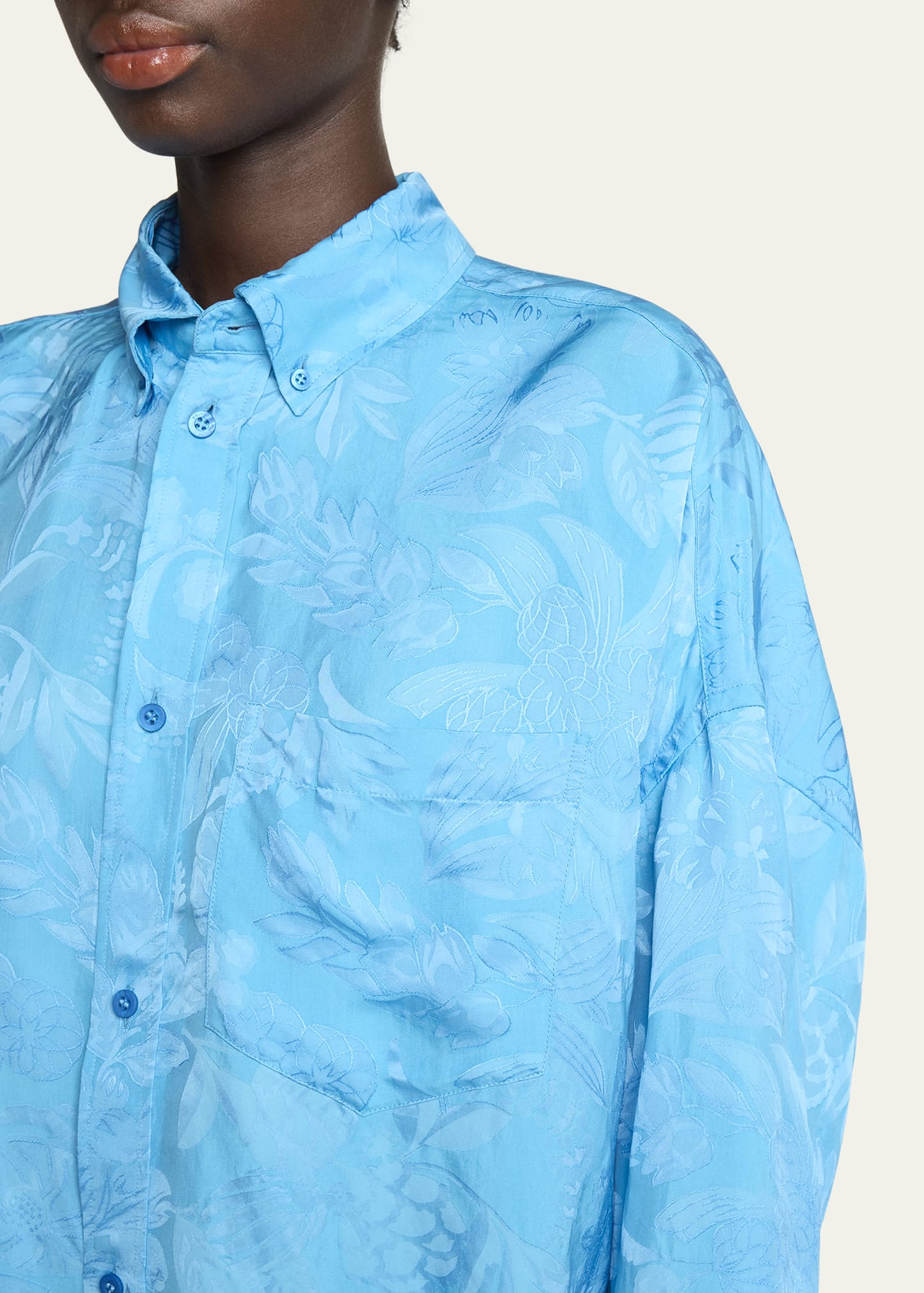 Long-Sleeve Button-Down Cocoon Shirt - 5