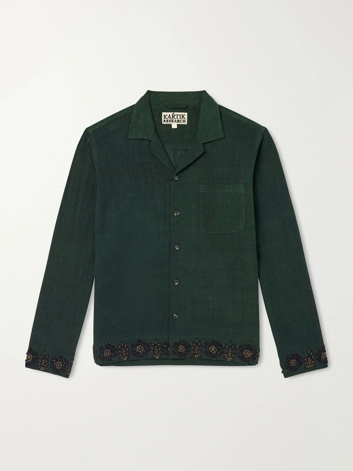 Camp-Collar Bead-Embellished Embroidered Cotton Shirt - 1