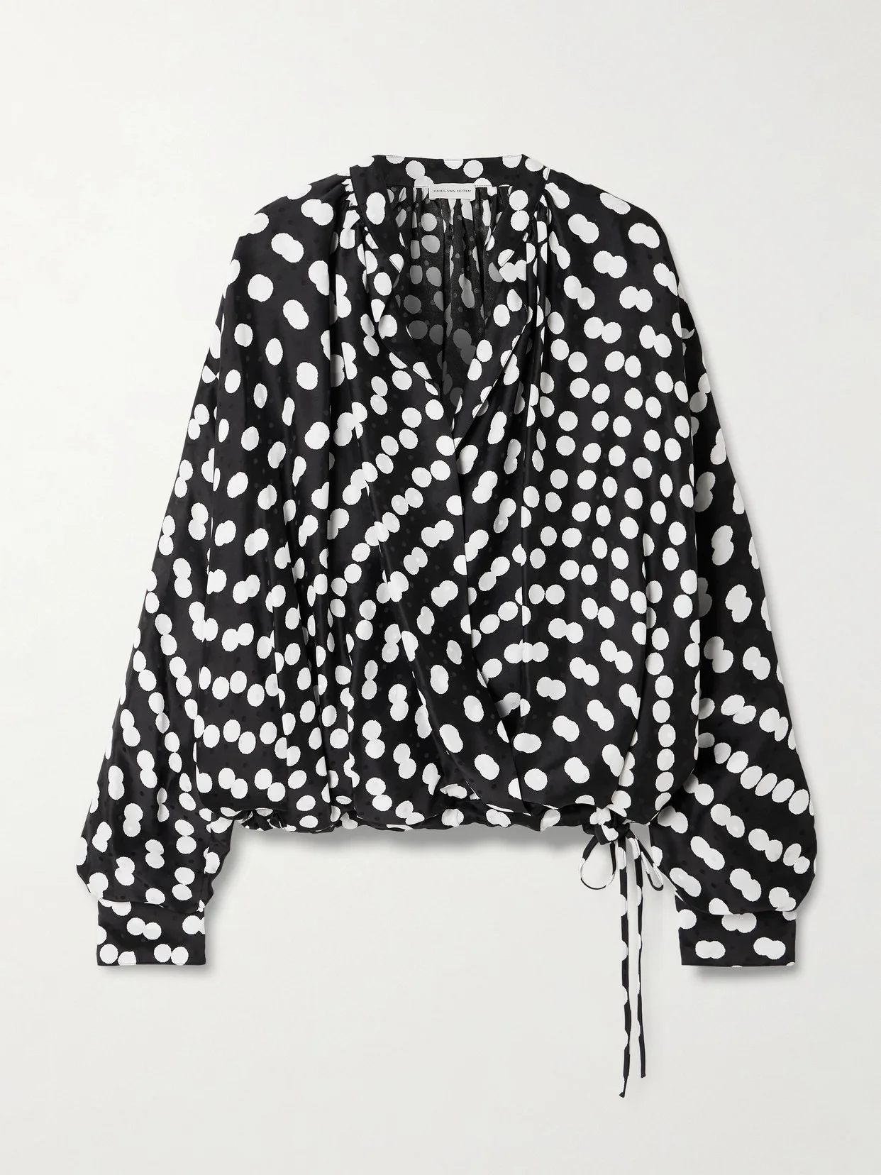 Draped Polka-dot Satin-jacquard Blouse - 1