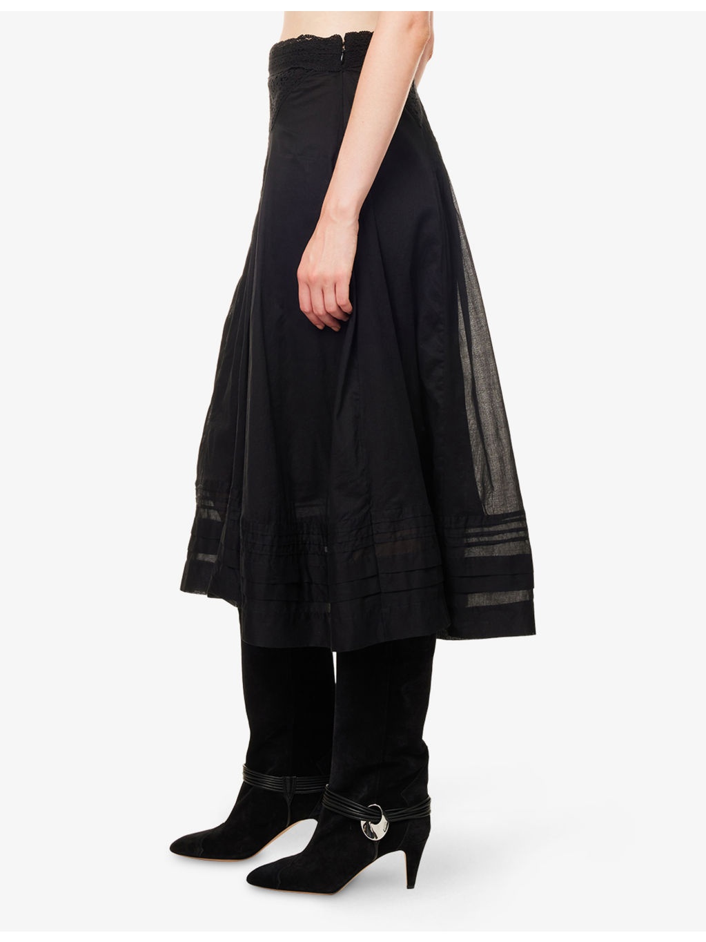 Garliana Lace-Trim Cotton Midi Skirt - 3