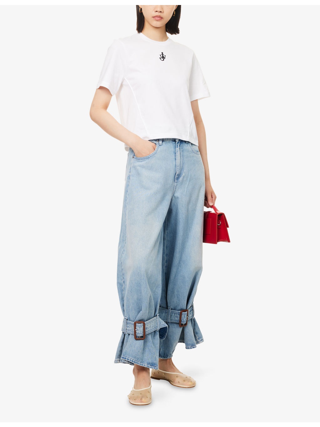 Anchor-Embroidery Crop Cotton-Jersey T-Shirt - 2