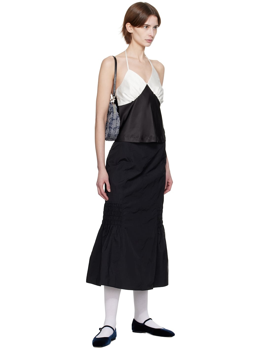 Black Smocked Mermaid Midi Skirt - 4