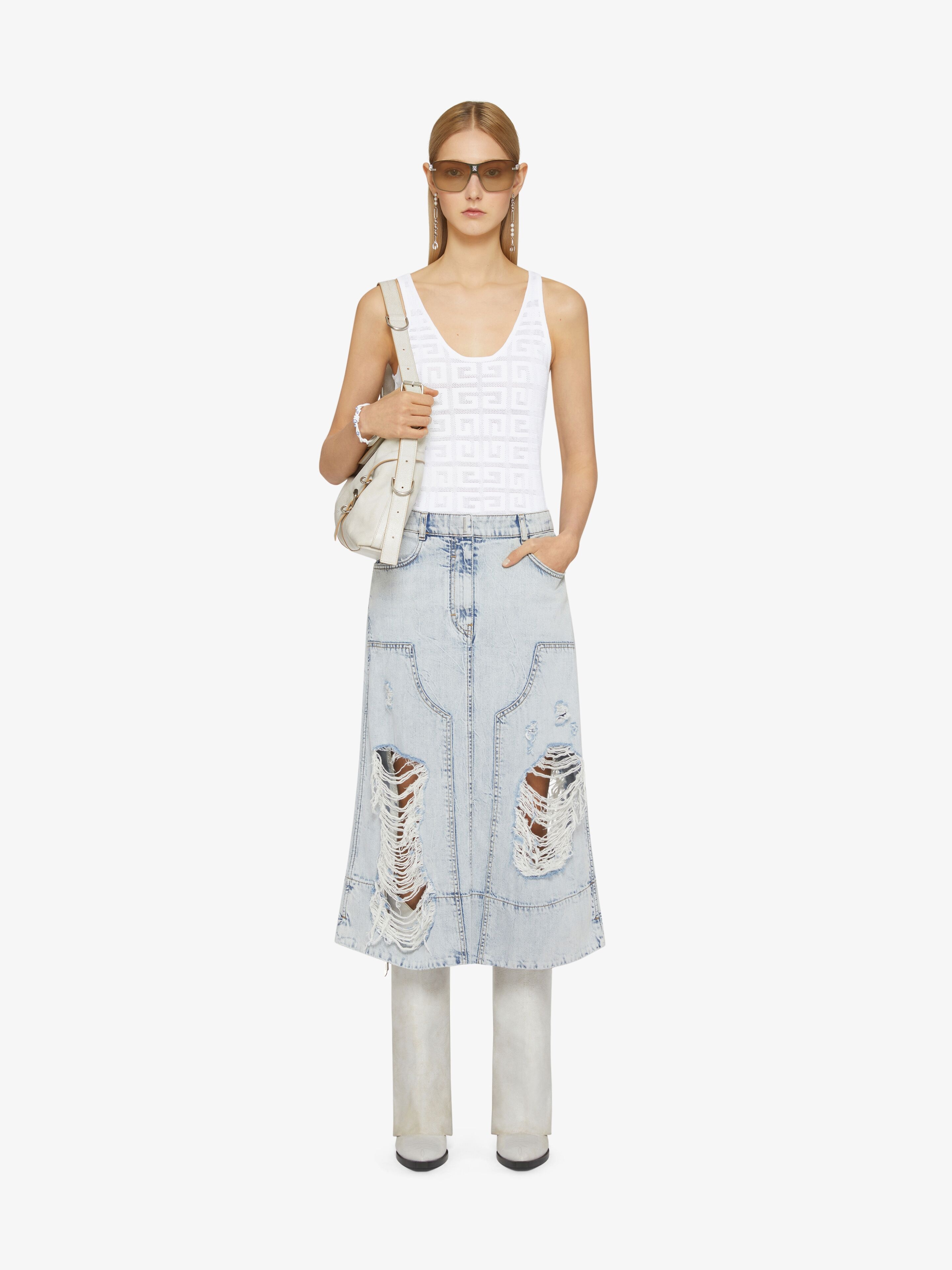 SKIRT IN DESTROYED DENIM WITH PATCHES - 2