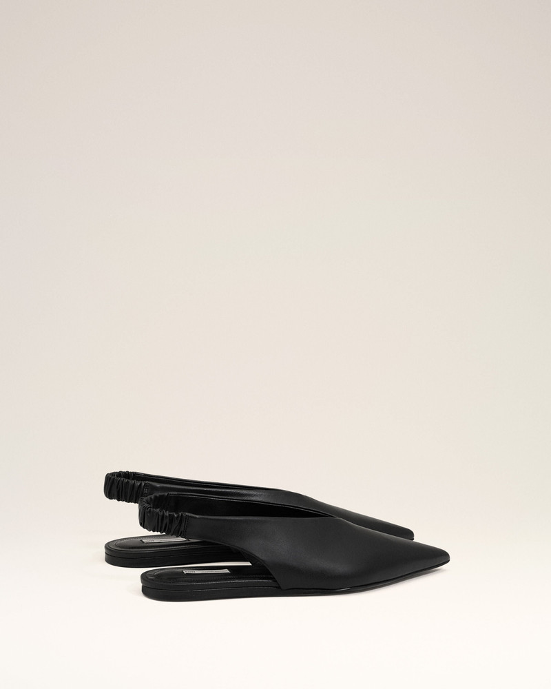 BLACK LAMB LEATHER POINTED TOE SLINGBACKS 4