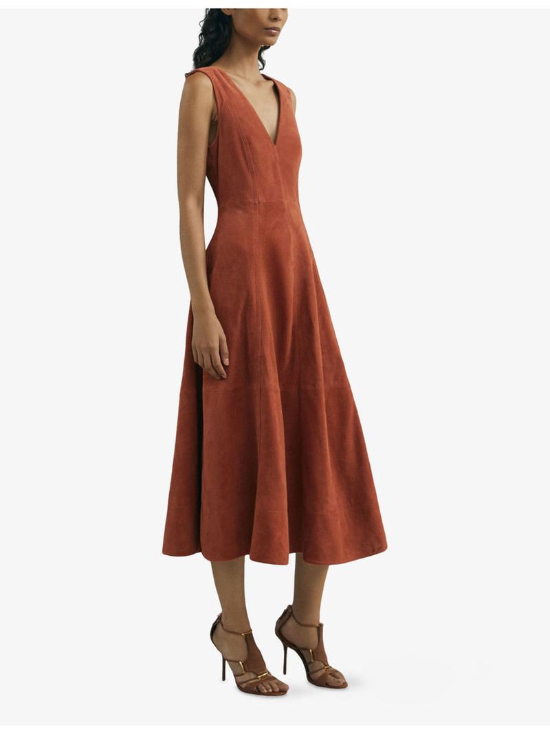 REISS Reiss x Atelier Nola V-Neck Suede Midi Dress outlook