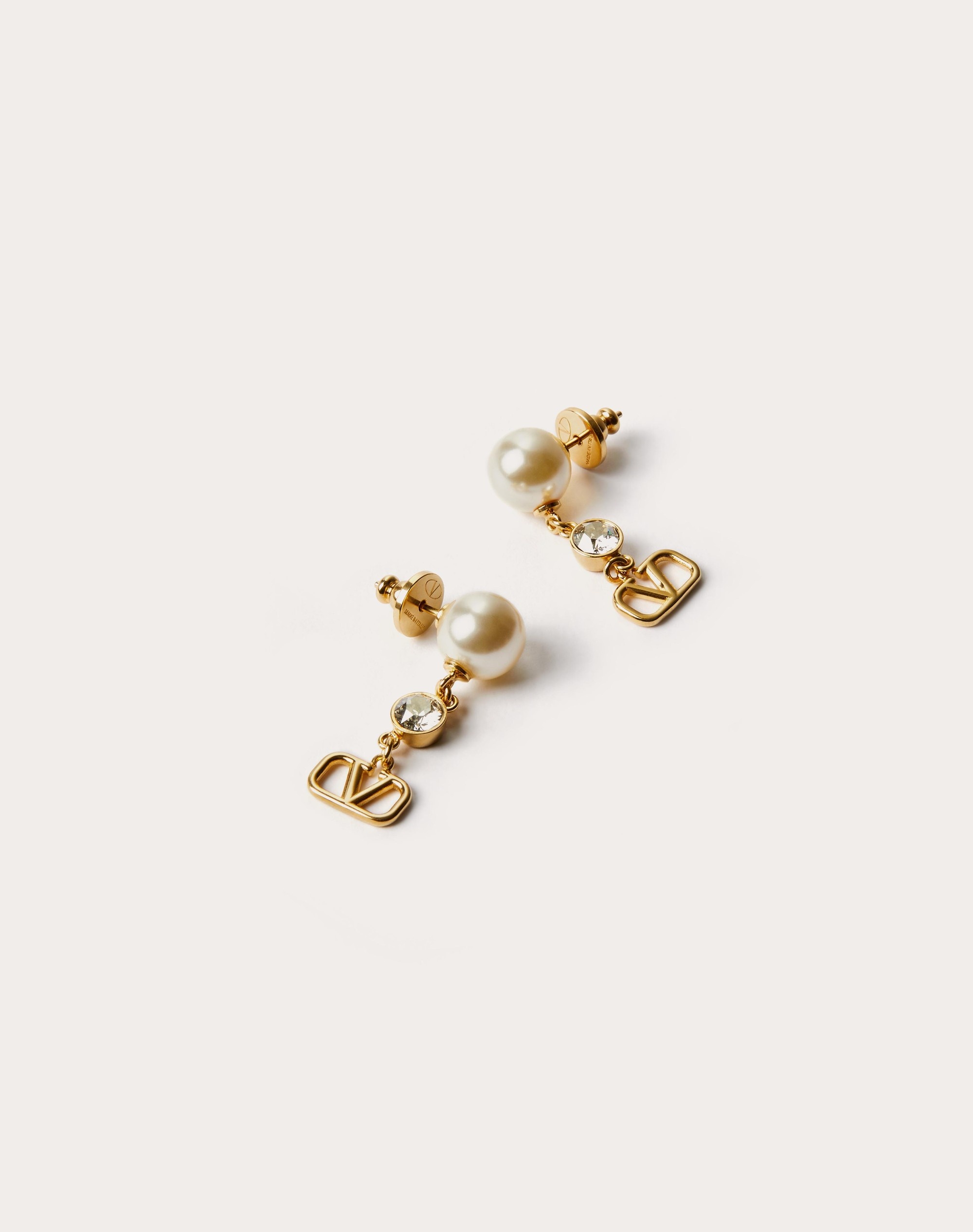 VLOGO SIGNATURE EARRINGS IN METAL, PEARL AND SWAROVSKI® CRYSTALS - 1