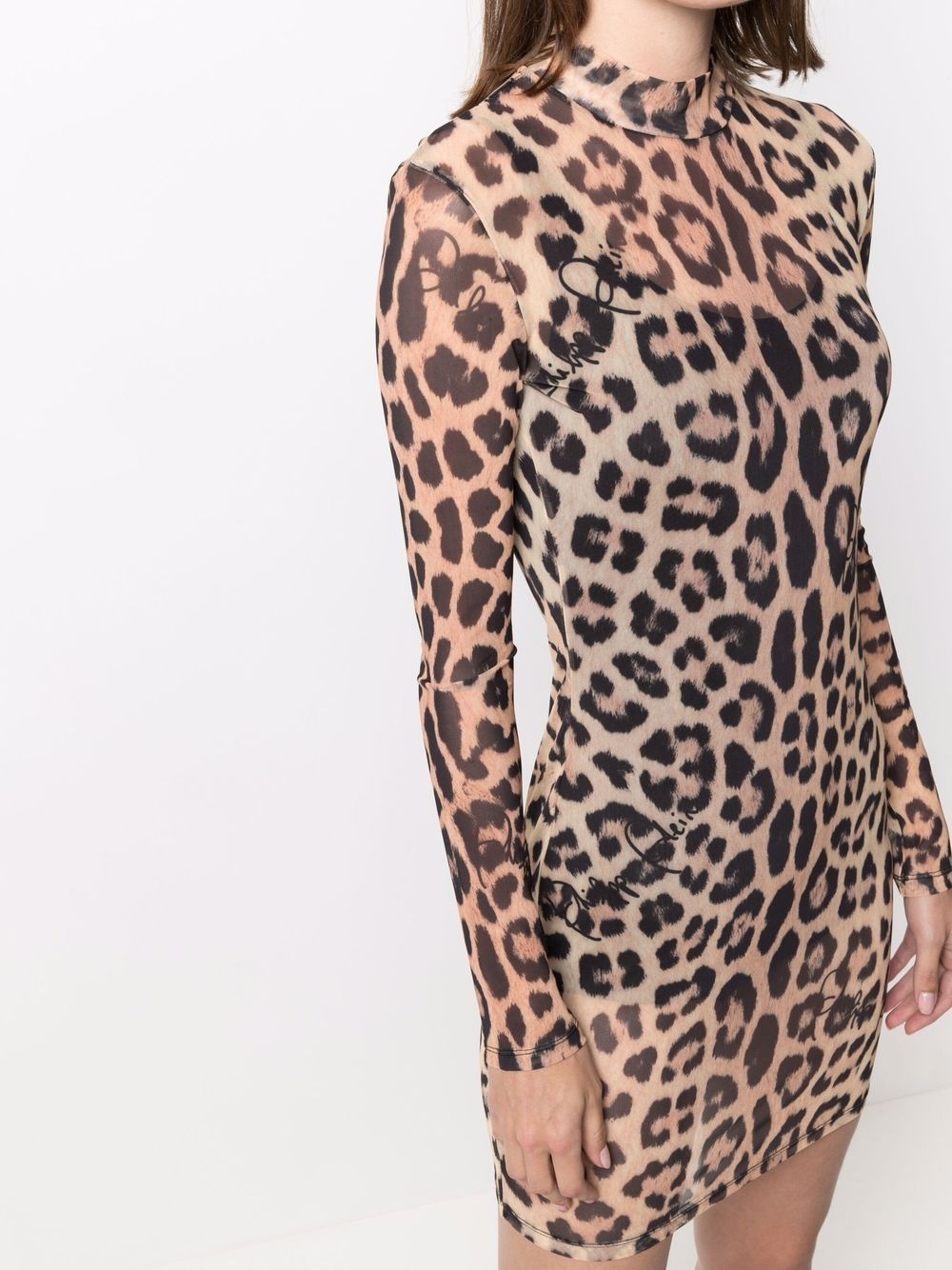 leopard-print mock neck dress - 5