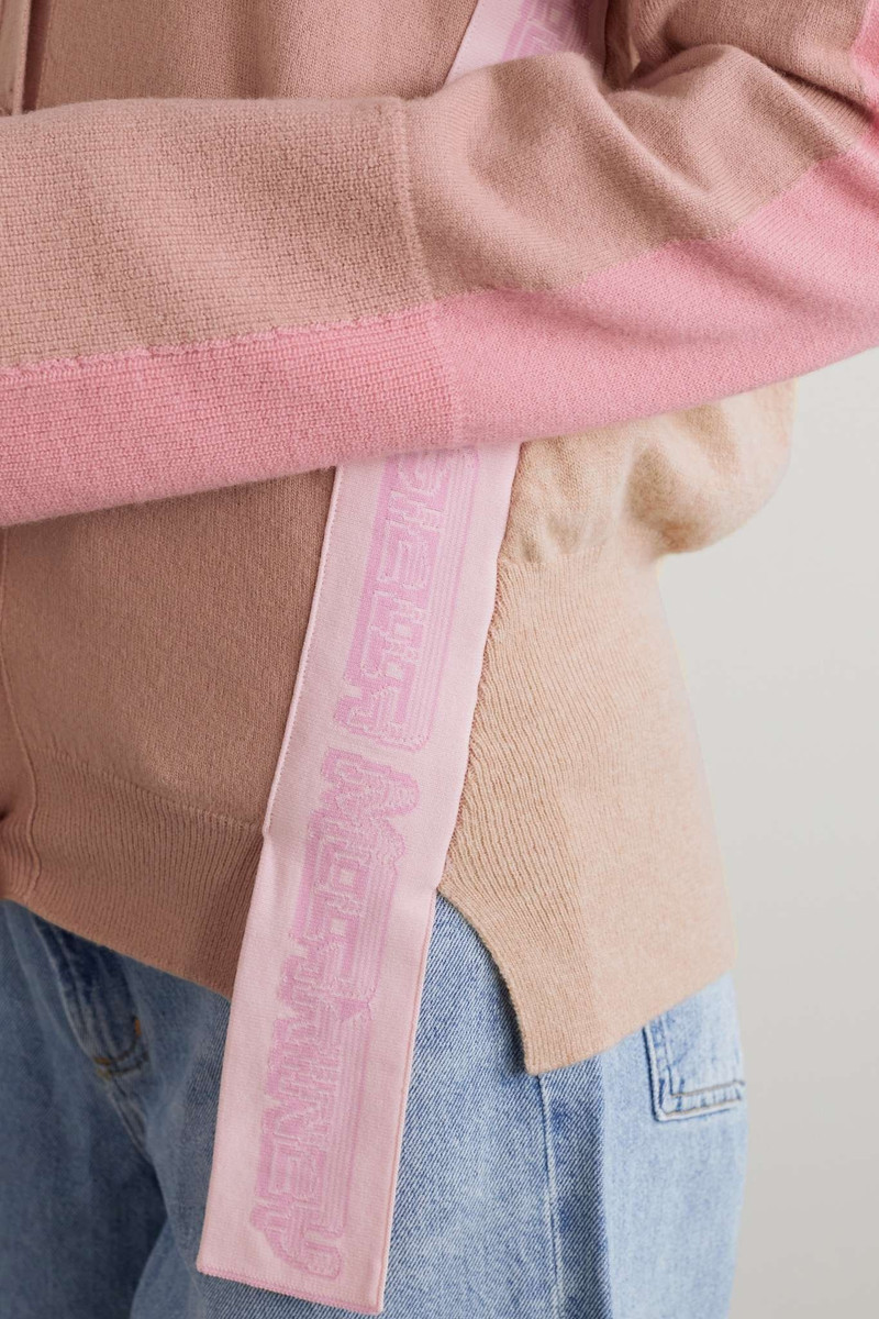 Jacquard-trimmed color-block wool cardigan 5