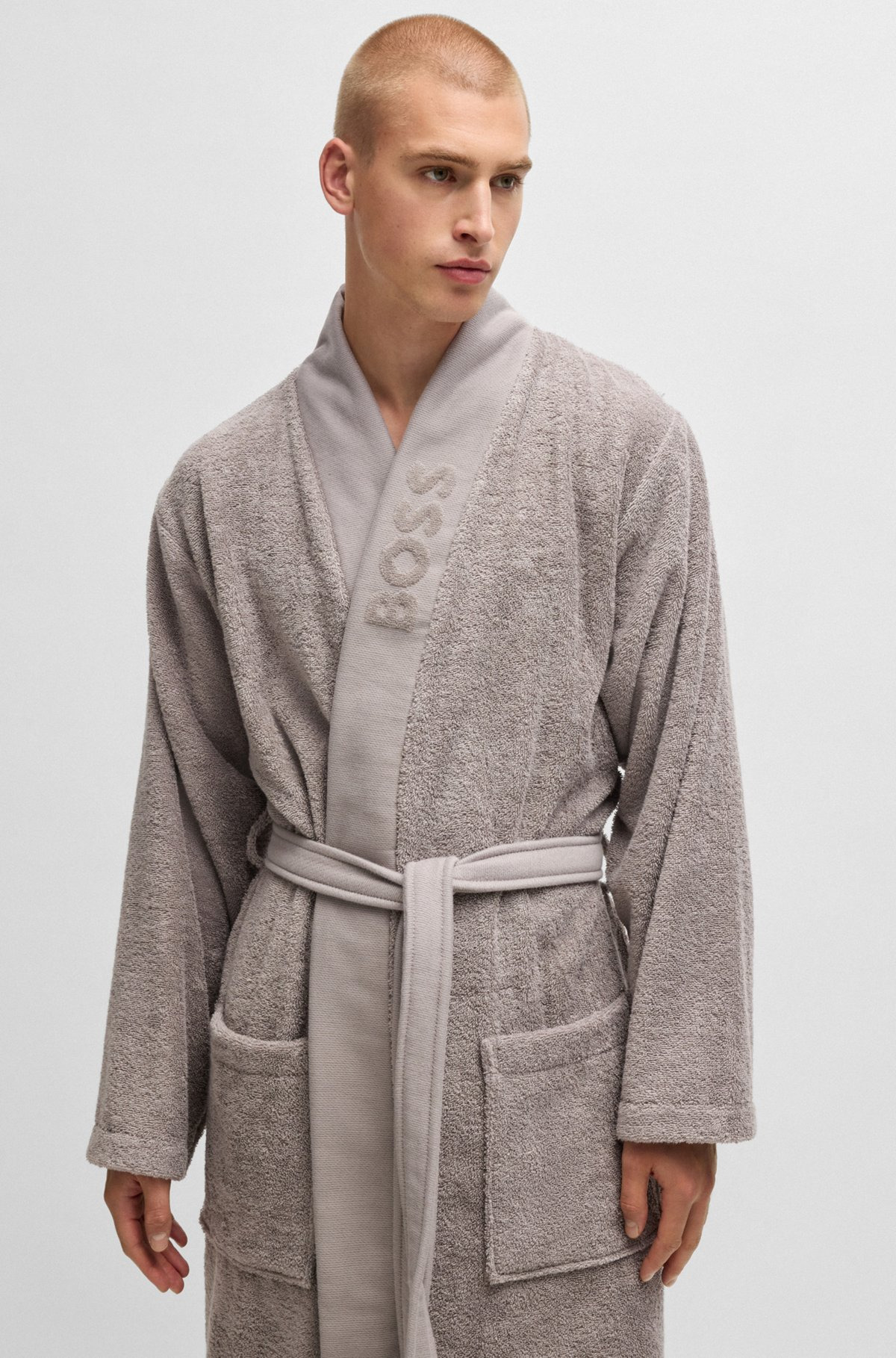 LOGO-LAPEL DRESSING GOWN IN LONG-FIBER COTTON - 5