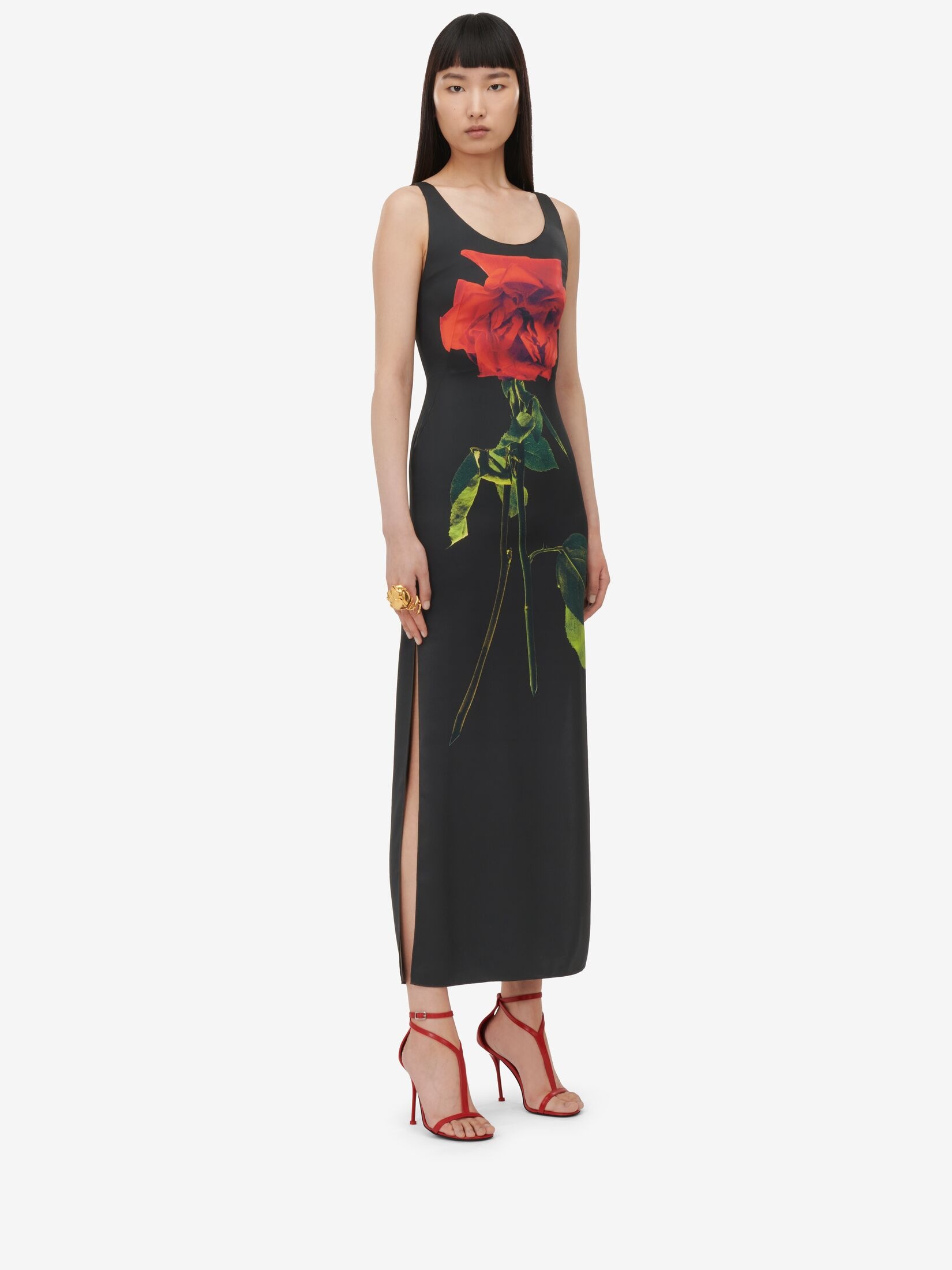 Women's Shadow Rose Pencil Dress in Black - 3