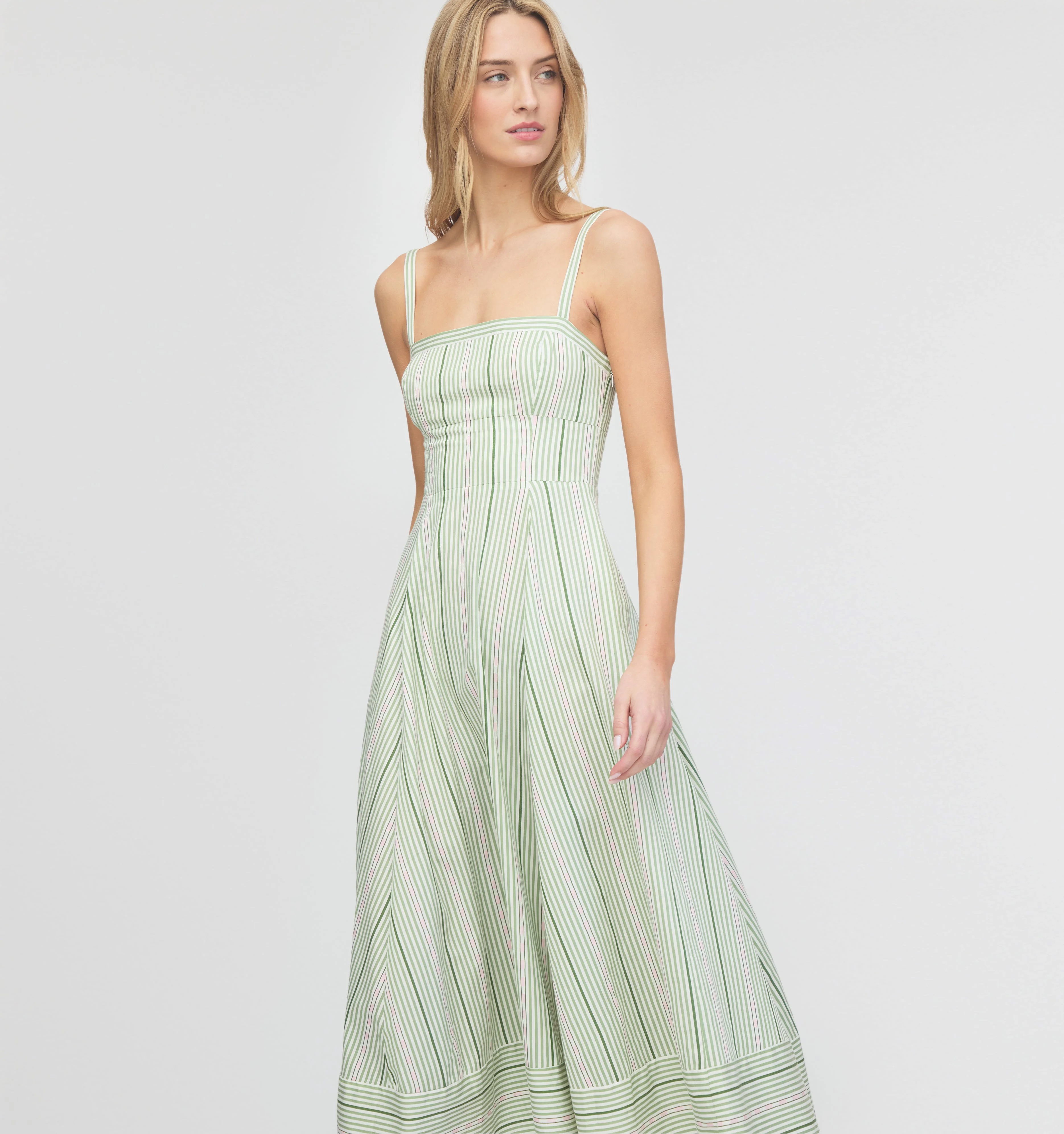 The Margot Dress - Green Jacquard Stripe - 1