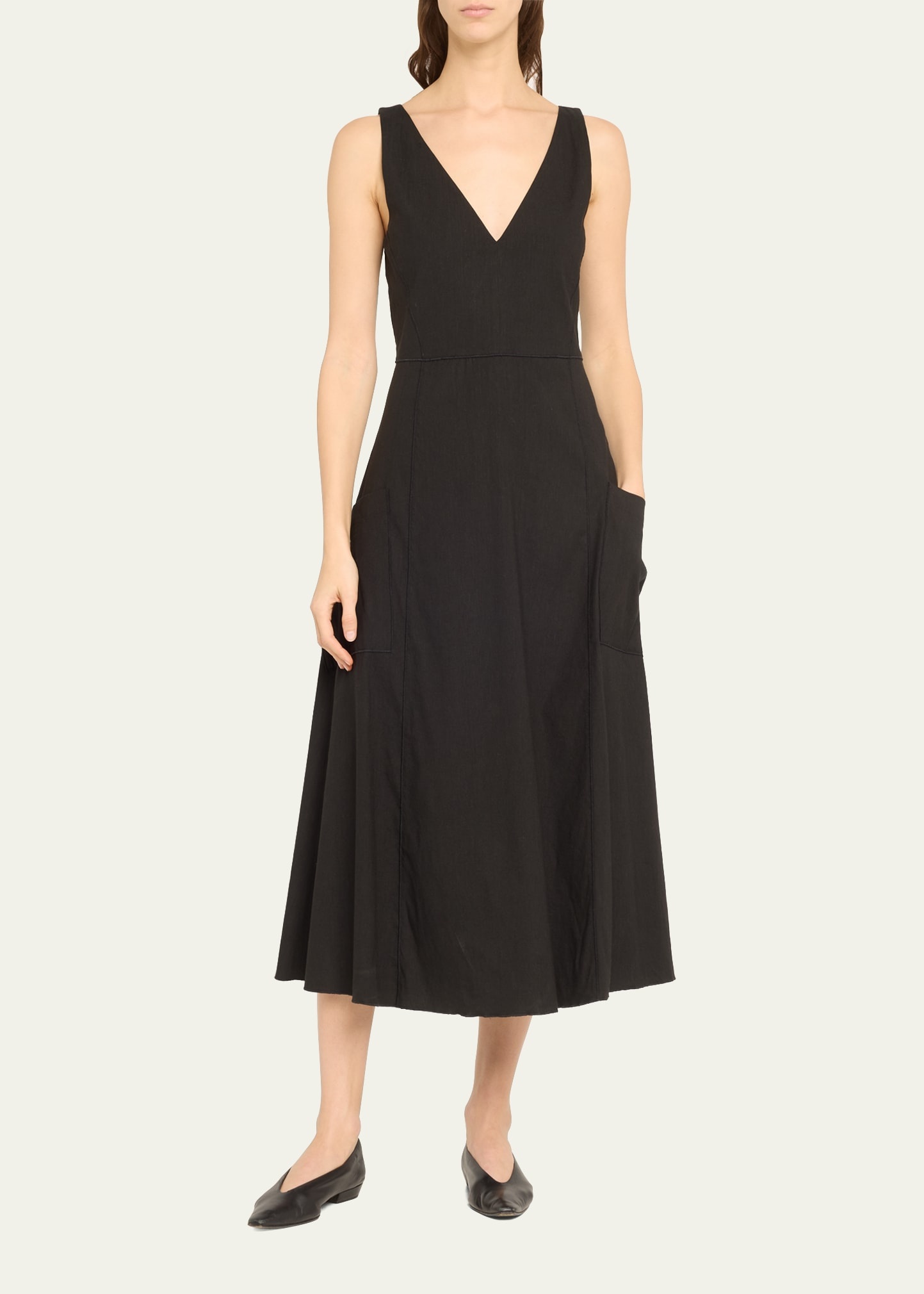 V-Neck Pocketed Sleeveless Midi Dress - 2