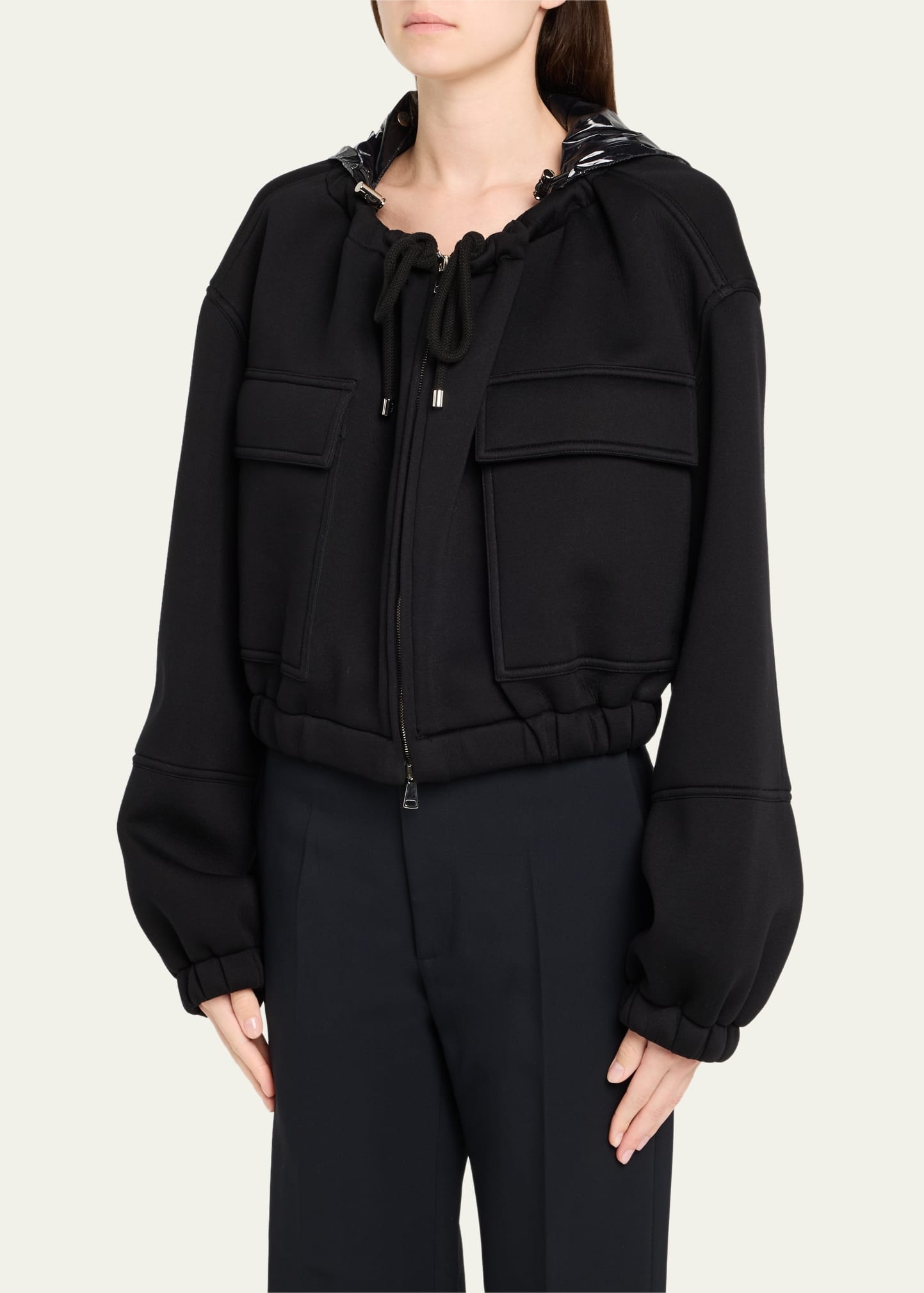 Zipped Drawstring Jacket with Detachable Hood - 4