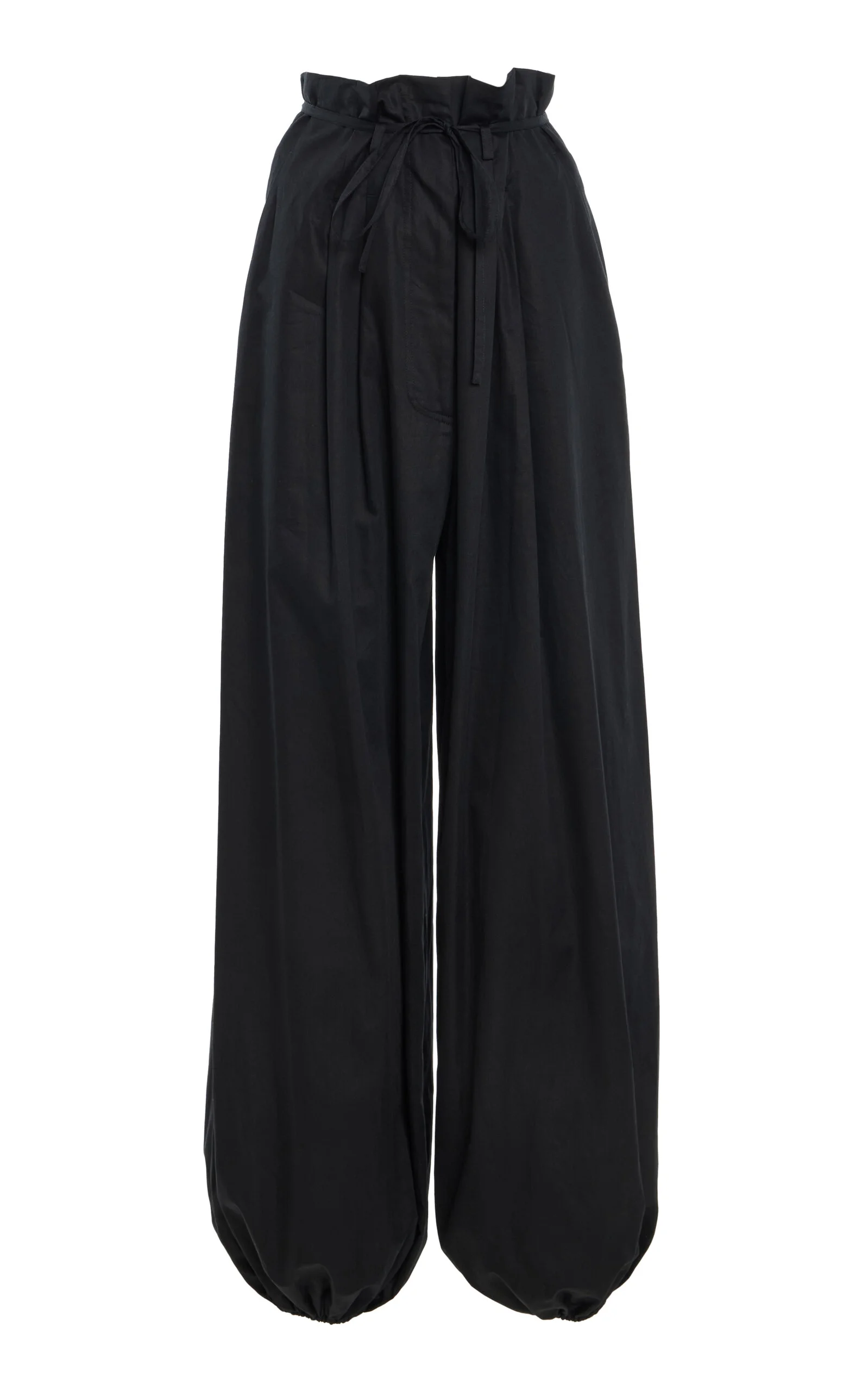 Paperbag Cotton-Poplin Wide-Leg Pants black - 1
