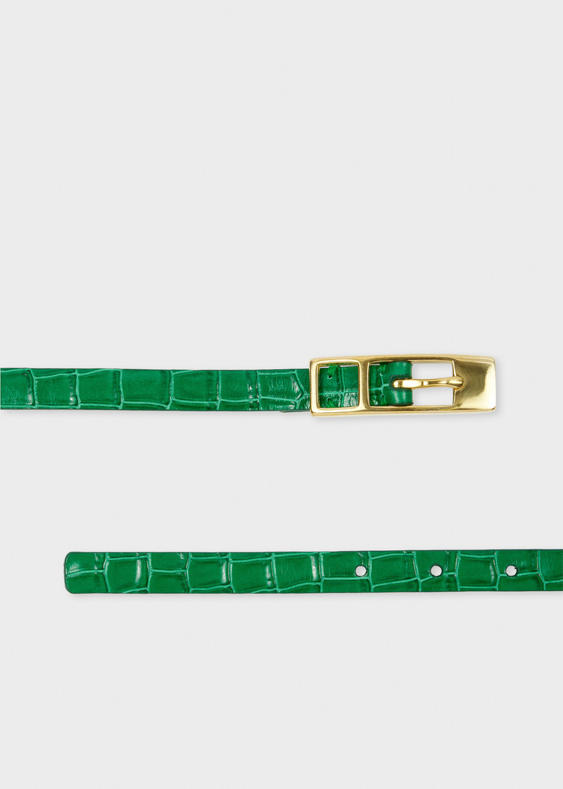 Women's Green Leather Croc Belt 1