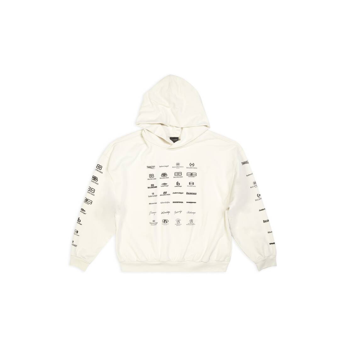 BALENCIAGA Archives Logos Hoodie Medium Fit in Light Beige BALENCIAGA Archives Logos Hoodie Medium Fit in Light Beige