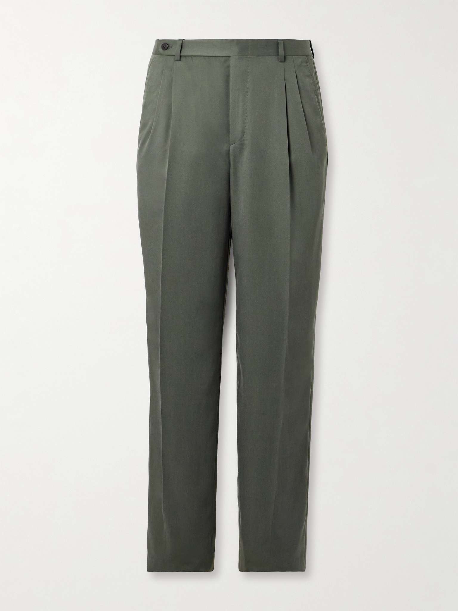 Wide-Leg Pleated Silk and Cashmere-Blend Trousers - 1