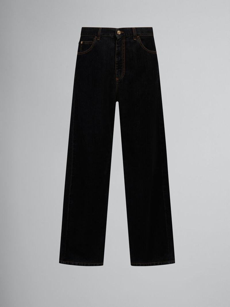 BLACK FLOCKED DENIM WIDE-LEG JEANS 1