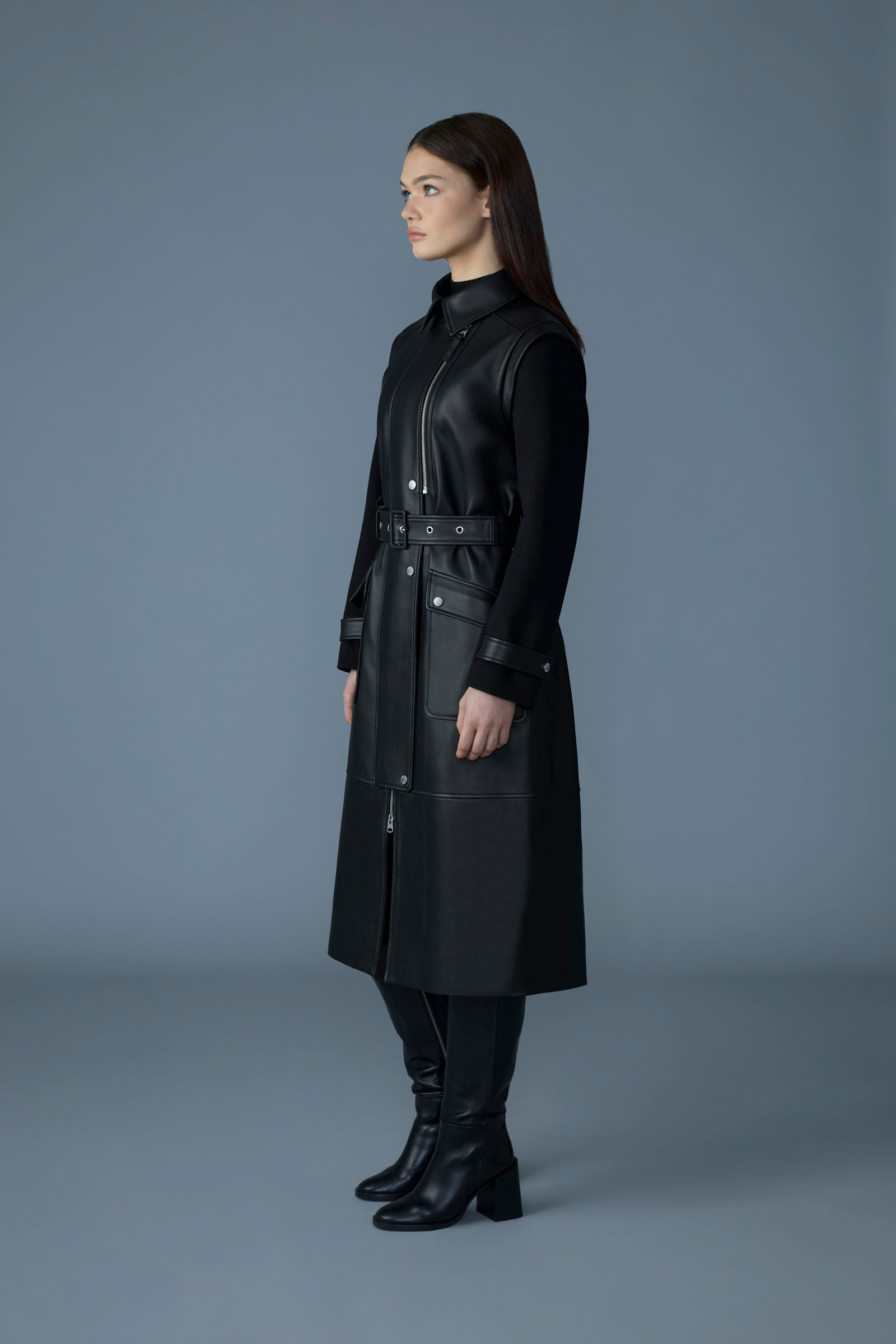 EVELINA 2-in-1 long Lamb Leather Coat with Removable Sleeves - 3
