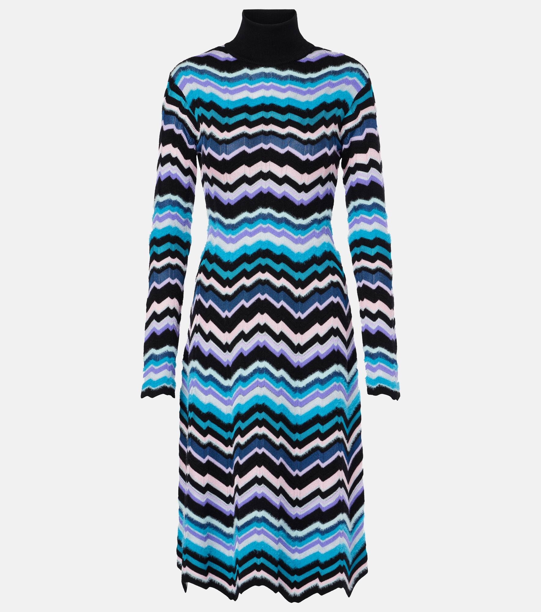 Zigzag knitted turtleneck midi dress - 1