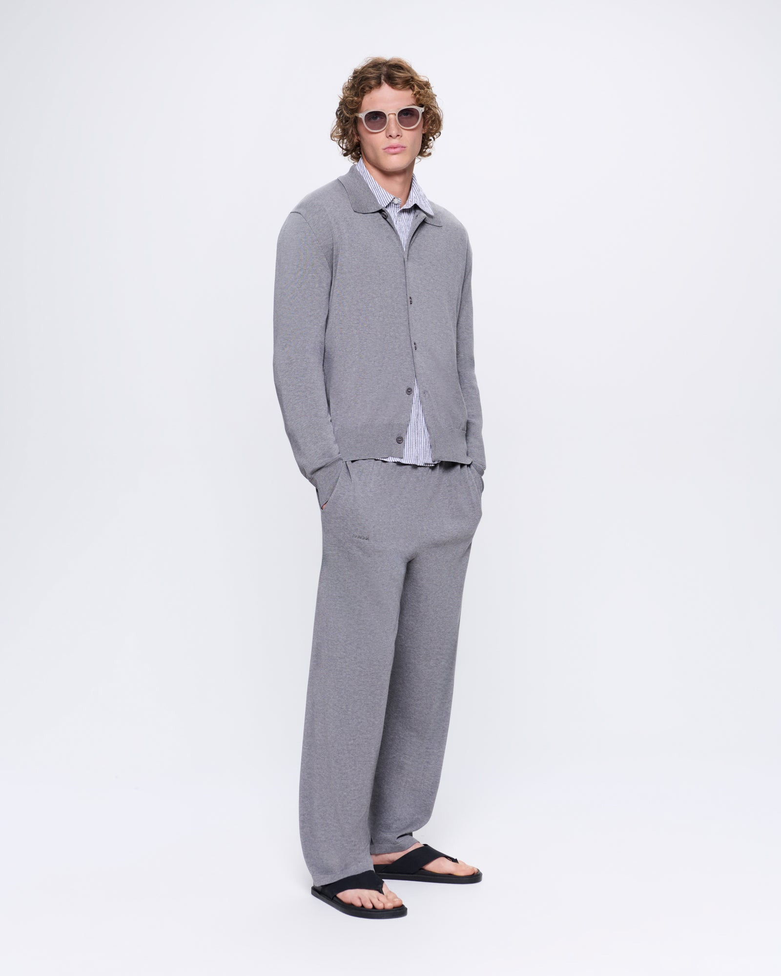Mens DNA Knitted Straight Leg Track Pants - Grey Marl - 2