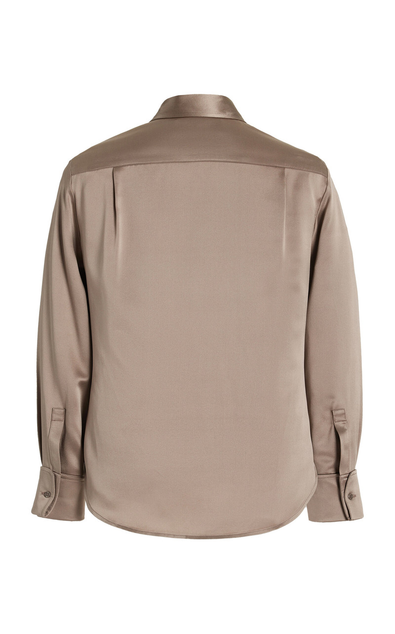 BRANDON MAXWELL Spence Silk Button-Down Shirt brown outlook