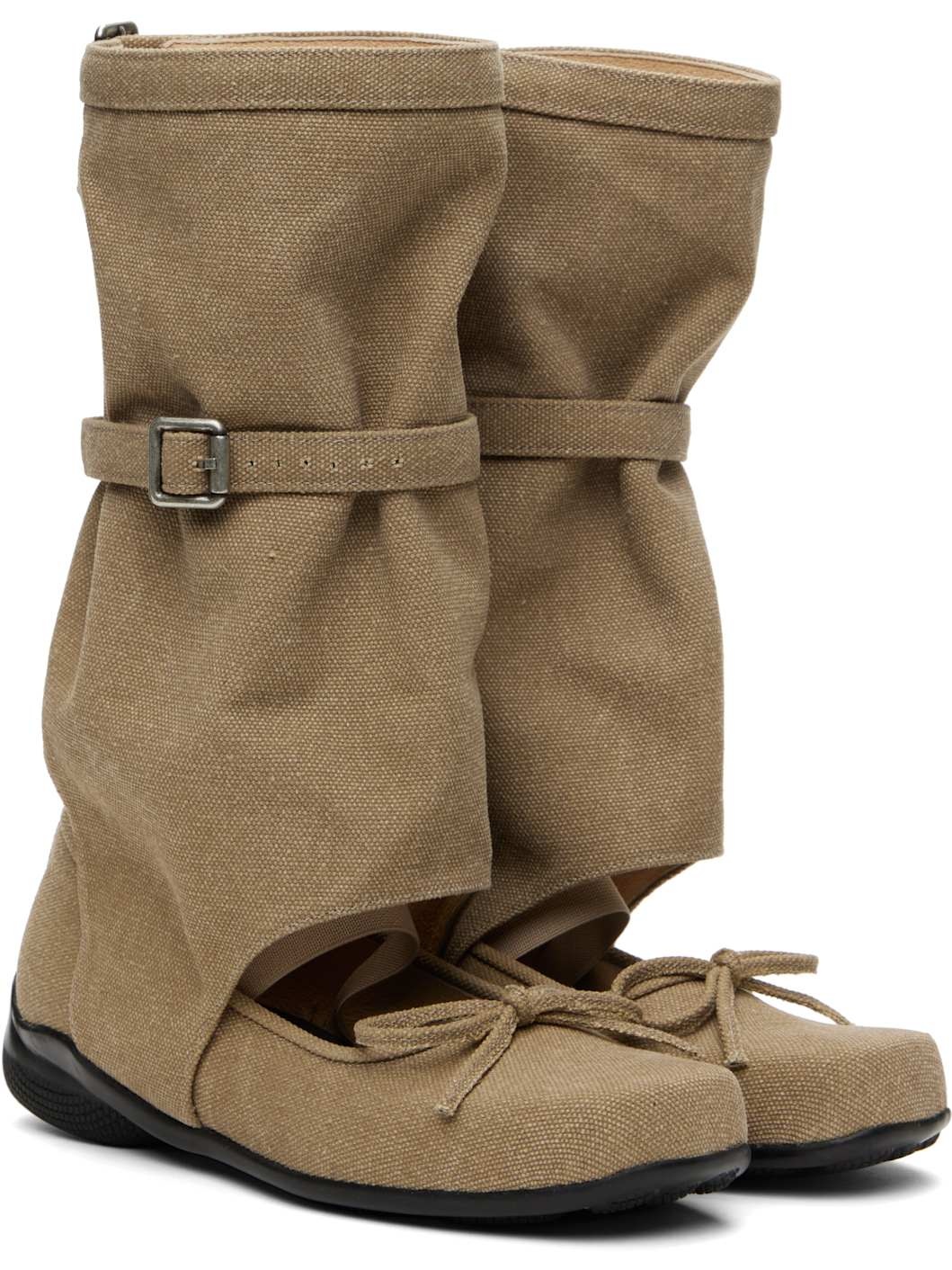 Khaki Ballet Flat Cut-Out Boots - 4
