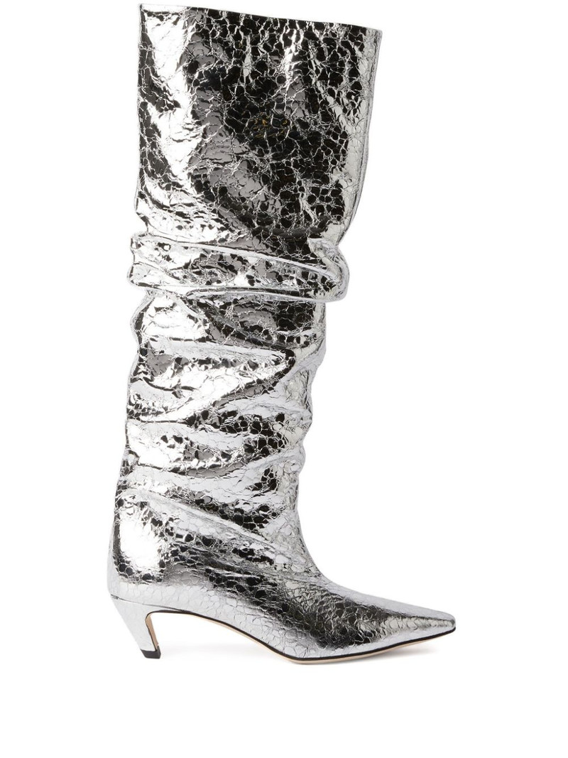 ruched foiled leather boots 1