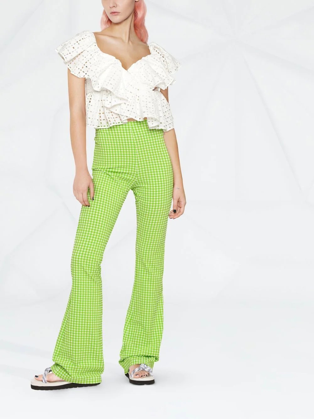 check-pattern flared trousers - 2