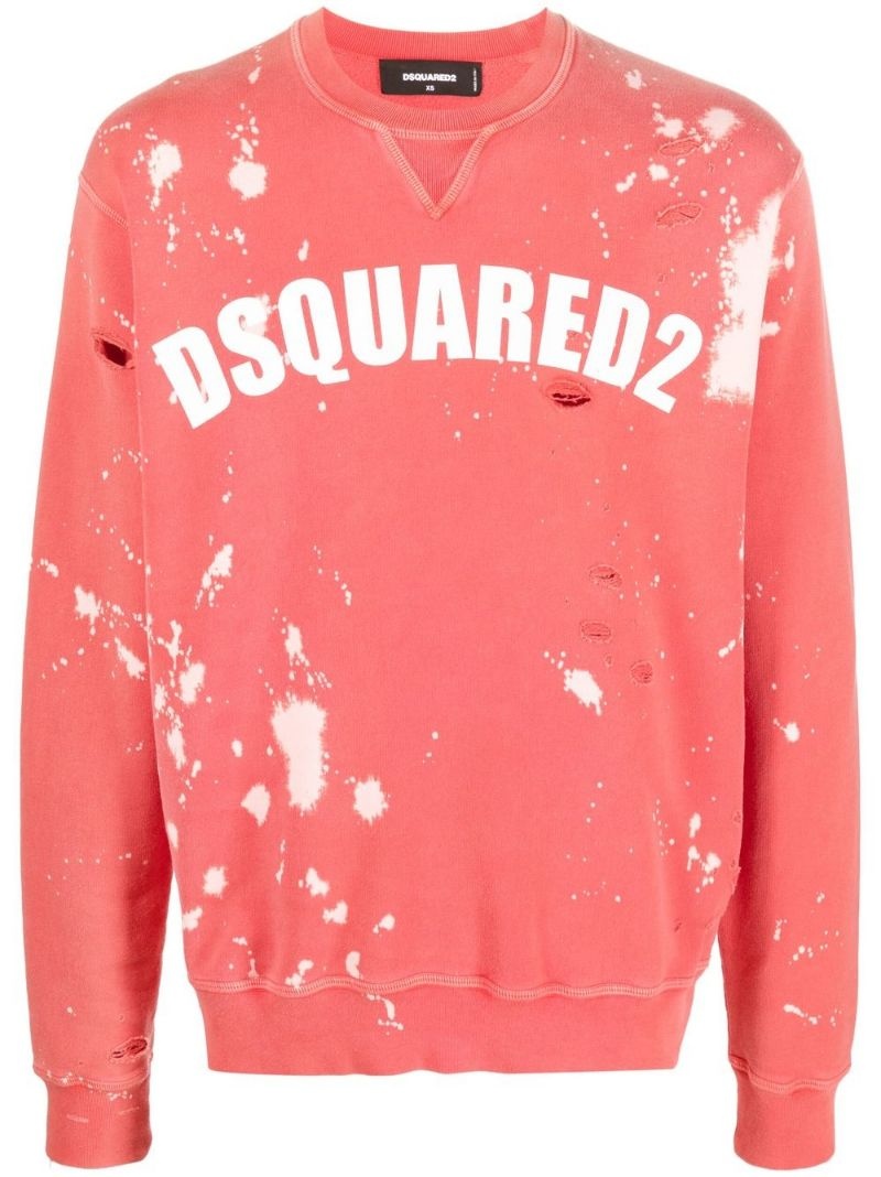 distress-detail logo-print sweatshirt - 1