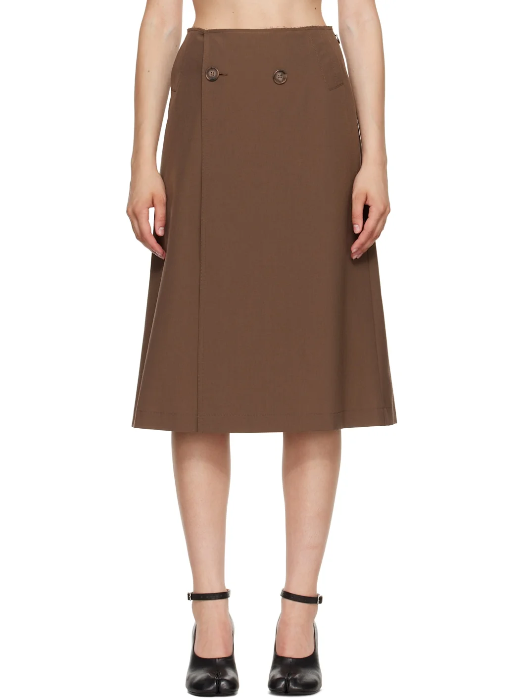 Brown Double Breasted Midi Skirt - 1